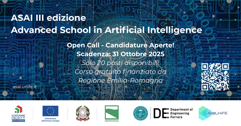 Al via la III edizione di ASAI: l’Advanced School in Artificial Intelligence di Unife - iscrizioni entro il 31 ottobre Al via la III edizione di ASAI: l’Advanced School in Artificial Intelligence di Unife - iscrizioni entro il 31 ottobre