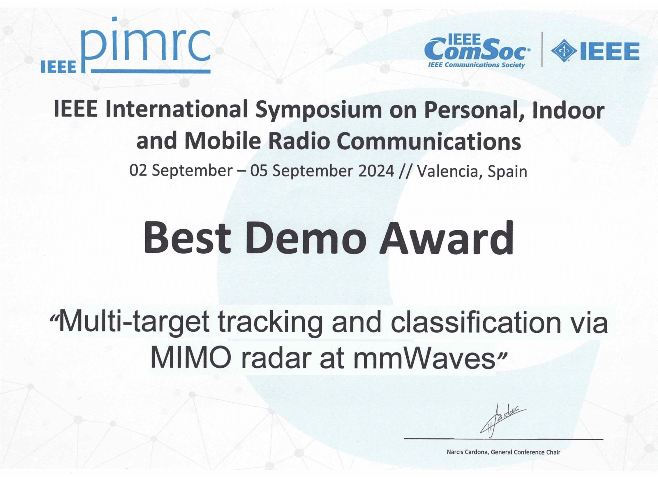 Best Demo Award IEEE PIMRC 2024