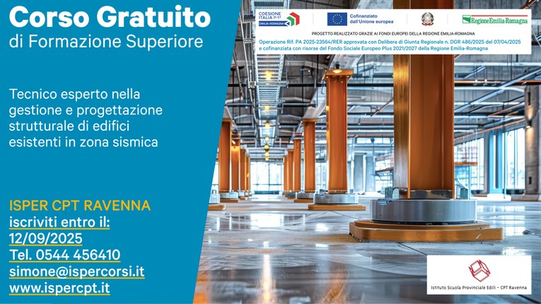 Aprono le iscrizioni al corso di formazione superiore "TECNICO ESPERTO NELLA GESTIONE E PROGETTAZIONE STRUTTURALE DI EDIFICI ESISTENTI IN ZONA SISMICA"